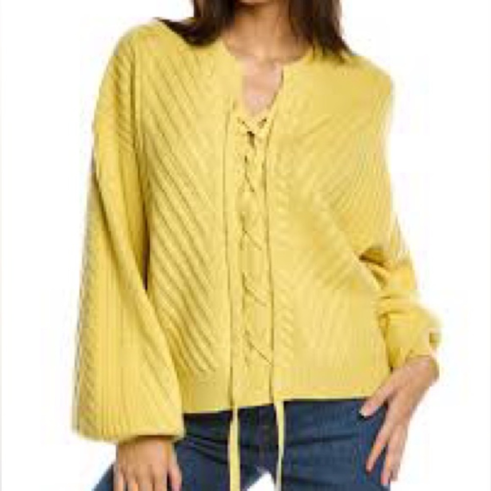 Elie Tahari wool blend balloon sleeve tie front sweater XL LIKE NEW